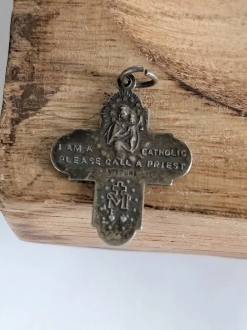 Vintage Sterling Silver Four Way Protection Cross Pendant Patina